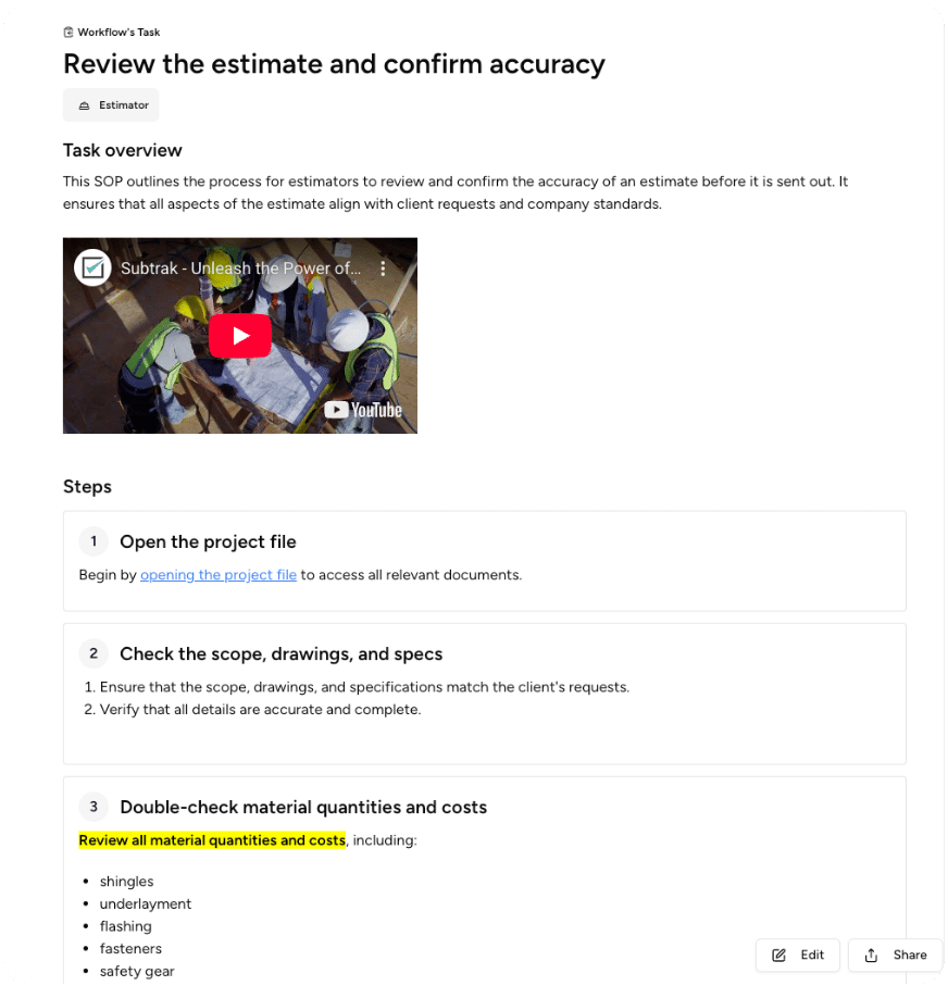 Document: Review the estimate and confirm accuracy