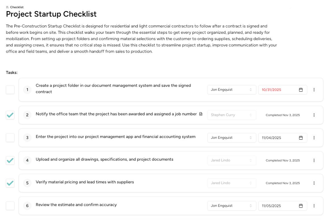 Project startup checklist